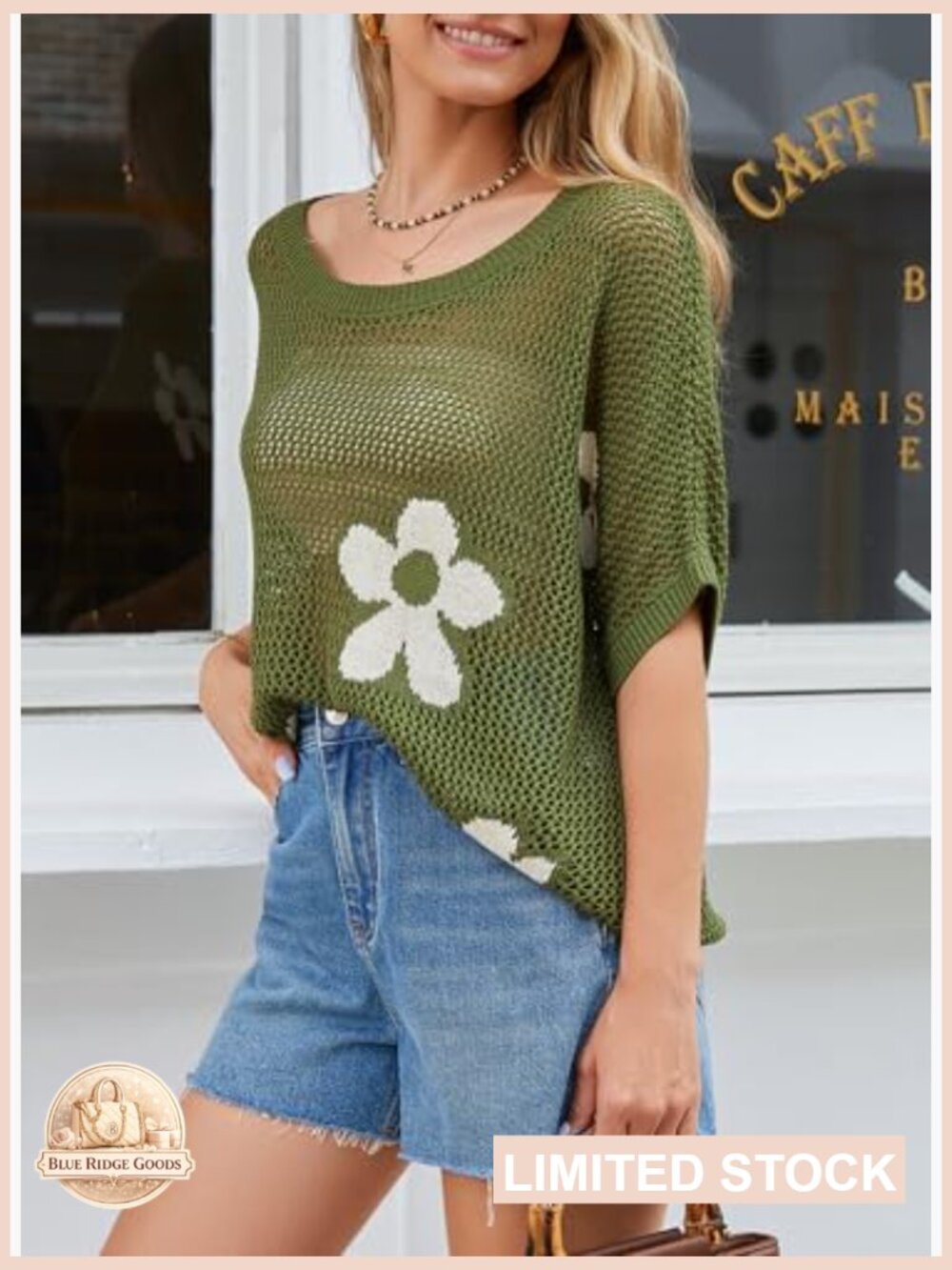 Short Sleeve Crochet Sweater Floral Knit Pullover Lightweight Beach Cover Up - Picture 3 of 7
